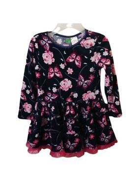 Navy Blue Velvet with Butterlies and Roses Girls Dress.     Kdm2